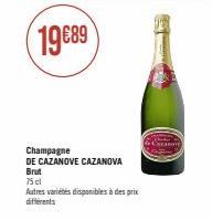 CaZanoVe CaZanoVa BrUt 19689 - Champagne 75cl - Autres Variétés Disponibles!