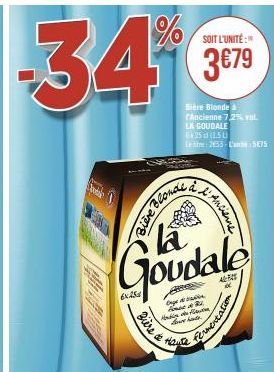 Bière Blonde Goudale - 7.2% vol. - 25cl à 3€79 - Promo : Cage de Bain Conseils - Ancienne Fermentation