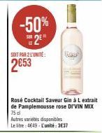 Cocktail DI'VIN MIX Rosé Saveur Gin à Lextrait de Pamplemousse rose - 2E l'Unité, Soit 4,37€/L!