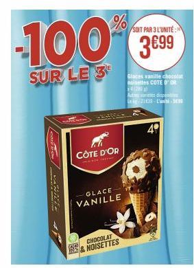 Goûtez la Glace Vanille Chocolat & Noisettes COTE D'OR 14 au prix promotionnel de 290 Natales dispans 21433-L'unité-4 !