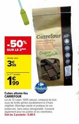 économisez 50%! lot de 72 cubes caritrat allume-feu bois compressé, 100% naturel!