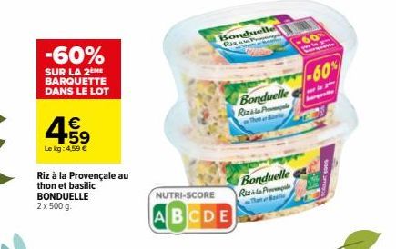 Riz à la Provençale au Thon et Basilic Bonduelle, 60% de Réduction ! 500g x 2, Nutri-Score ABCDE, 4,59€/kg