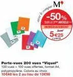 super promo : porte-vues viquel à 2 pour 10€48 - 200 vues + 100 offertes, en polypropy, a4, 10 coloris disponibles