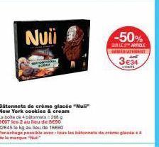 Affaire Éclairée! Nuii New York Cookies & Cream, 4 bâtonnets à 6,66€ (2 au lieu de 8,90€) au lieu de 16,60€ le kg. Promo & Panachage Possible!