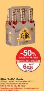 Leffe Blonde: Pack 6x33cl à 12,52€, -50%! 8,6% vol, 3E17 le litre. Panachage autorisé.