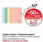 Affaire à saisir : Cahier Seyès Clairefontaine -50% Pique, 48 pages, 24 x 32 cm, 90 coloris pastel, 4648 les 2 au lieu de 5€98 !.