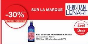 Profitez de -30% sur la bouteille de 200ml Eau de roses Christian Lenart ! 3,84€/l'unite seulement.