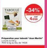 Reduction de 34% sur le Taboulé Jean Martin - 630 g à 4€68 seulement!