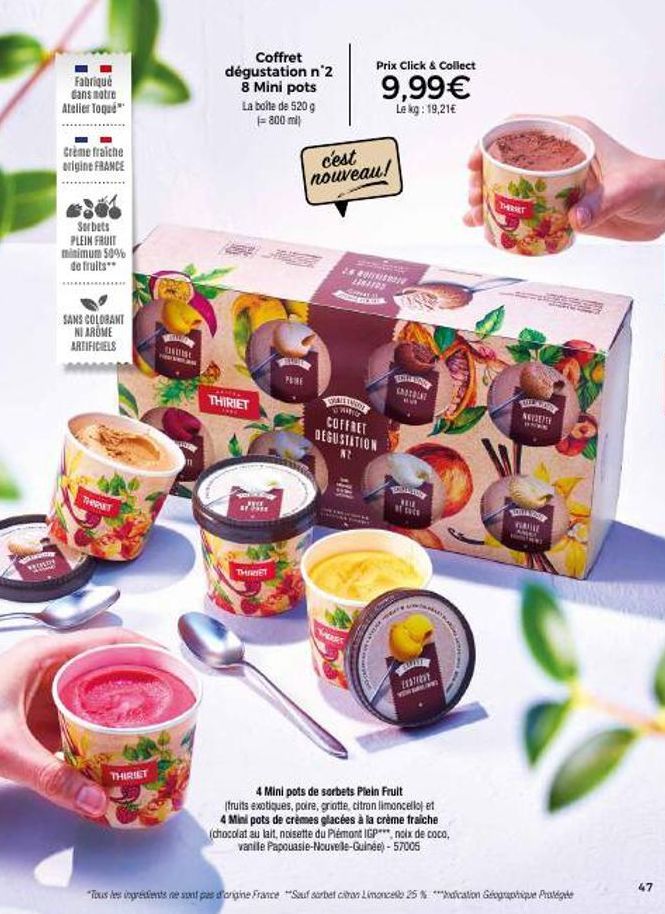 Produit 100 % Naturel : Le Coffret Dégustation Thret-Thiriet-Diume, 8 Mini-Sorbets à base de 50% de Fruits & Crème Fraîche française !