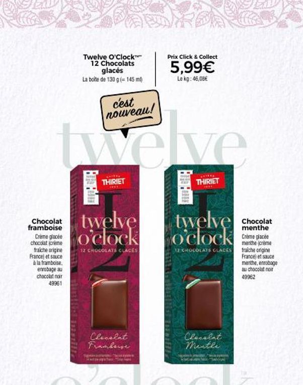 Twelve O'Clock™: 12 Chocolats Glacés aux Crèmes Glacées Chocolat et Jcrème, Enrobage au Chocolat Noir - 130g/145ml - Promo Fraîche Origine France et Sauce à la Framboise.