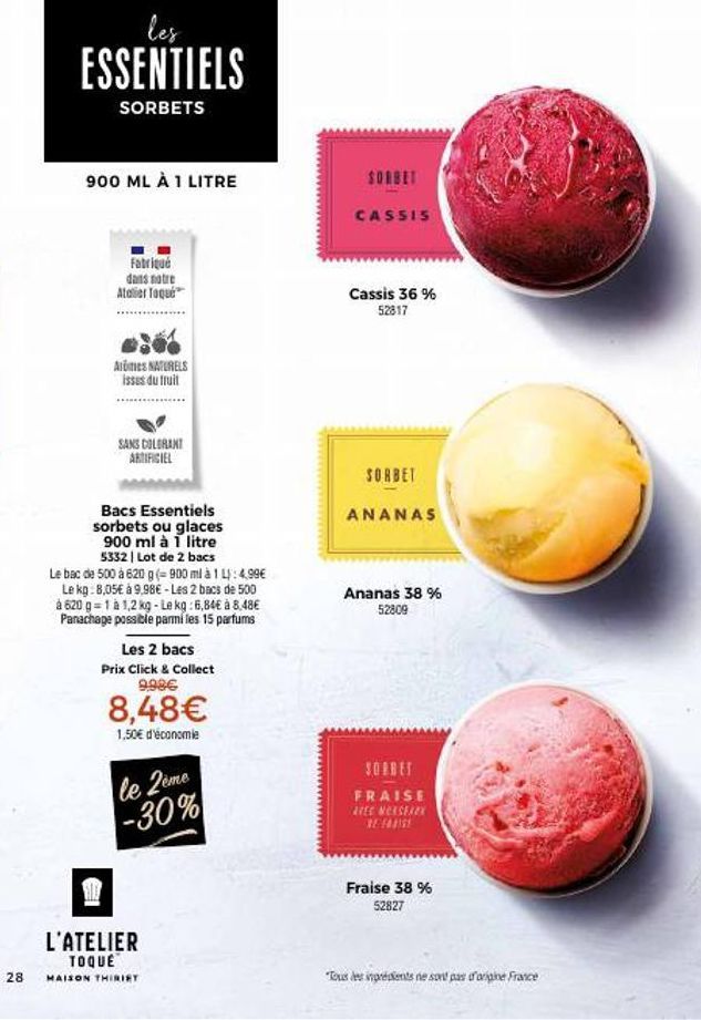 Bacs Essentiels: Sorbets & Glaces Naturels, 900ml-1L, Lot 5332 - Sans Colorant Artificiel!