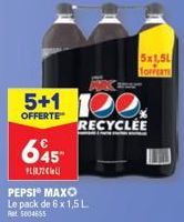 Offre Spéciale : Recyclez 5 x 1,5L de PEPSIⓇ MAXO et Obtenez-en une 6e Gratuitement!