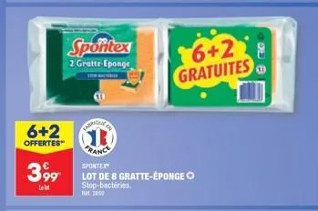 lot de 8 gratte-eponge spontex | 2 gratuites | stop-bactéries | 399 €.
