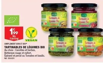 légumes bio tartinables - 3 varietés - 11,46€/100g - vegan & simplement bon et bio - 5004301