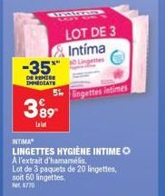 35% DE RÉDUCTION ! 'Intíma' Lingettes - Lot de 3 Paquets avec Extrait d'Hamamélis - 60 lingettes M.