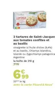 tartares de saint-jacques - boîte 210g à 75€ - tomates confites, basilic & huile d'olive.