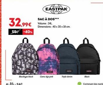 EASTPAK Sac à dos 24L Triple Denim - 40% réduction : 55€ à 32.99€!