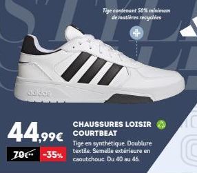 Chaussures Loisir Courtbeat à partir de 44,99€: jusqu'à -35%, Tige en Synthétique avec 50% de matières recyclées, Du 40 au 46.