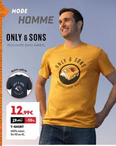 t-shirt 100% coton only & sons : -35% et du xs au xl | jusqu'à 19.99€!