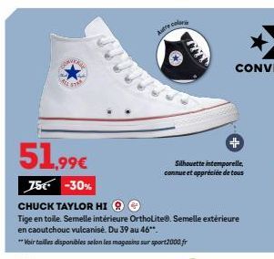 Chaussures Chuck Taylor Hi -30% - Tige en Toile et Semelles Int/Ext en Caoutchouc : 51.99€
