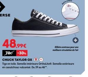 Chaussures Chuck Taylor OX -30% ! Tige en toile, semelles intérieure et extérieure en caoutchouc. 39-46. Découvrez !