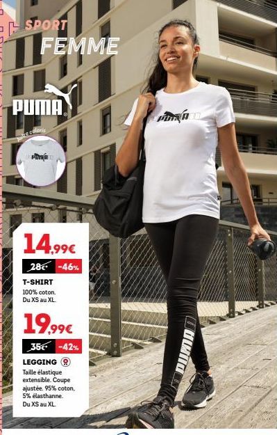 Économisez jusqu'à 46% sur T-Shirt et 42% sur Leggings PUMA 100% coton avec du XS au XL.