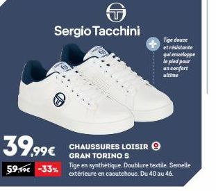 39,99€ : Chaussures Loisir Sergio Tacchini Gran Torino S –33% (Tige en Synthétique, Doublure Textile & Semelle Extérieure en Caoutchouc)