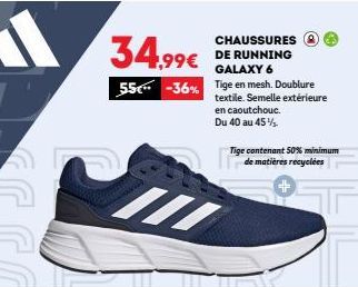 Galaxy 6 : Chaussures de Running à 36% de Réduction - Tige en Mesh, doublure Textile & Semelle en Caoutchouc - 50% minimum de Matières Recyclées.