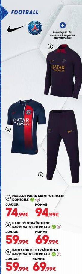 Maillot PSG Jnr Homme, 74.99€ - 94.99€, Technologie Dri-FIT pour rester au sec !