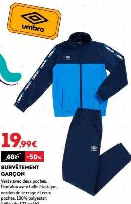 promo -50% : survêtement garçon umbro - veste et pantalon 100% polyester à partir de 19,99€!