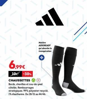 Chaussettes AEROREADY Rembourrées, 6.99€ (10€ -30%) - Matière Absorbante & Côtelée