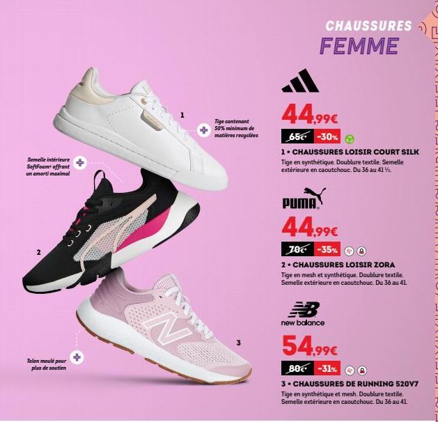 CHAUSSURES FEMME: Si Vous Recherchez Confort et Soutien, Ne Cherchez Plus! Amorti SoftFoam, Talon Moulé, 50% Matières Recyclées -44,99€. Promotion -30%!