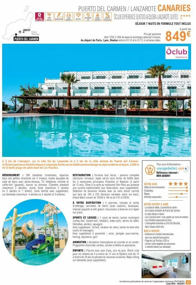 sentido aequora lanzarote suites : 181 chambres pour enfants à puerto del carmen avec club experience ! 2* de réduction !