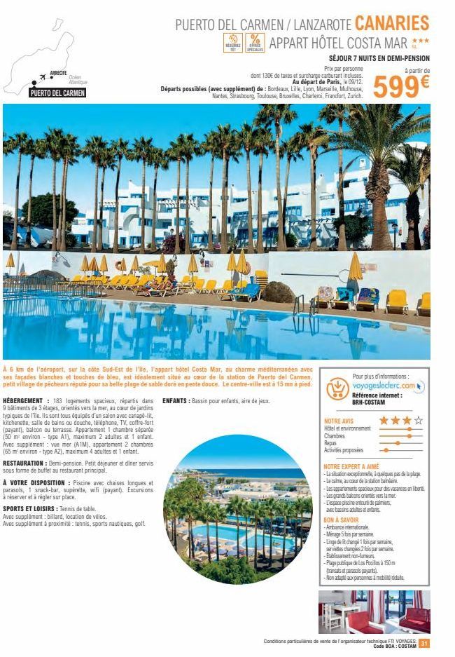¡Profitez d'une Demi-Pension à l'Appart Hotel C. Puerto del Carmen/Lanzarote, Canaries!