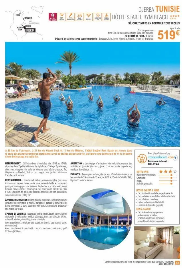 vacances à tunisi, monastir, midoun et djerba : hébergement à prix réduit, 1011€ pour 2, 352 chambres climatisées !