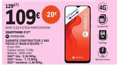 Smartphone Motorola E13, 13MP, 5000 mAh, Ecran HD+ -20% +0,02€ Éco-participation - Garantie 2 ans