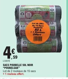 Lot POUBELSAK 50 L + 1 Rouleau Offert - 2ix de 15 Sacs + Star - 59 € l'Unité
