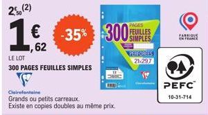 Lot de 300 Pages Feuilles Simples Clairefontaine -35% Grand ou Petits Carreaux - 2b-297 - Prix Spécial: 1 € 62