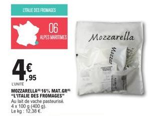 Mozzarella 16% Mat.Gr de l'Italie des Fromages - 4 pcs x 100g (400g) à 4€ - Au Lait de Vache Pasteurisé!