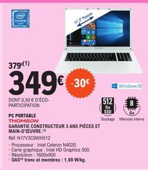 PC Portable Thomson Intel Celeron N4020 - Garantie Constructeur 3 ans - 349€, dont 0.50 € Éco-Participation