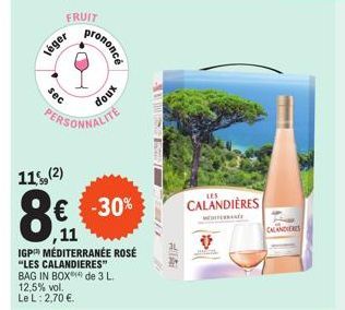 IGP Méditerranée Rosé Les Calandieres: Promo -30%, 11% Vol., 3 L. Bag In Box à 2,70€ Le L.