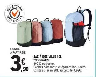 sac à dos ville 10l woodsun : caractéristiques premium à partir de 9,90€ ! poches côté mesh et épaules moussées. existe aussi en 20l.