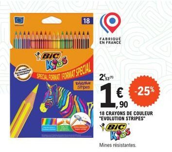 Promo de 25% : BIC Evolution Stripe™ - 18 Crayons de Couleur à ™1,90€ - Mines Résistantes Fabriqué en France