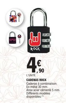 cadenas rock à combinaison en métal 30 mm, 4,90€ l'unité - différents modèles disponibles