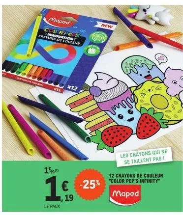 pack de 12 crayons color pep's infinity maped : -25%, 1€, 19(1) et 8 à 19,19€ !