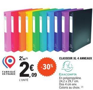 EXACOMPTA - Classeur XL 4 Anneaux | Fabriqué en France | -30% | 2€ l'Unité