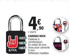 cadenas à combinaison rock - anse en acier cémenté - 30mm - seulement 17,90€!