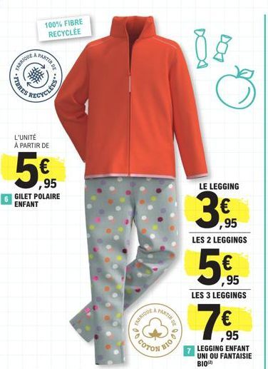 OFFRE EXCEPTIONNELLE: Gilet Polaire Enfant 100% Fibre Recyclée + 2/3 Leggings en Coton Bio à seulement 7€!