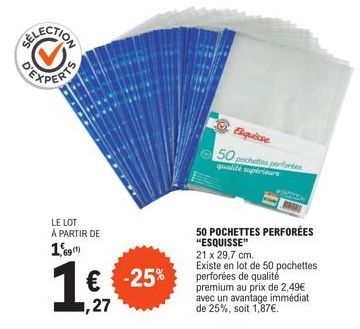 50 Lot de Pochettes Perforées de Qualité Supérieure Esquisse à 1,69 € -25% ! 21 x 29,7 cm.