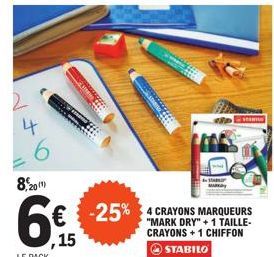 Révolutionnez vos créations avec Mark Dry : 4 crayons marqueurs + 1 Taille-Crayon + 1 Chiffon Stabilo à -25% !